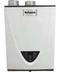 Heavy Duty Indoor Tankless Natural Gas Water Heater for three showers, featuring control panel and dual exhaust vents.