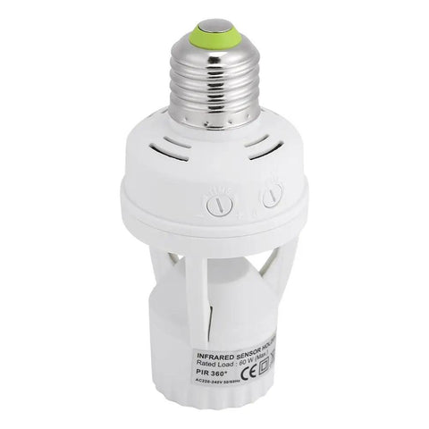 Auto On Off PIR Motion Sensor Light Socket For E27 Bulbs With 360 Degree Detection And Adjustable Sensitivity Infrared Lamp Holder For Bathroom Hallways Stairs Doors And Garage No Fuss Setup white E27 sensor socket with adjustable dials