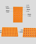 Heavy Duty Thickened Router Bit Storage Tray For ER25 ER32 C32 Collets Featuring 24 And 33 Millimeter Holes shown in orange PVC with size details.