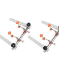 Heavy Duty Universal Draw Slide Guide Jig For Router Templates With Magnetic Quick Fix System angled view with orange knobs and metal clamps.