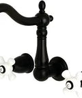 Matte Black 8 Inch Center Wall Mount Bathroom Faucet, Solid Brass Construction, Drip Free Ceramic Disc Cartridge, 3 Hole Installation