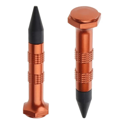 Two metal tools from 9 Piece Car Dent Repair Tool Set With Multi Head Leveling Pen Kit For Sheet Metal Dents And Auto Body Restoration Includes Durable Rubber Gasket Heads For Precise Clean Pro Grade Fixes On Cars And Trucks, shown with pointed and flat heads.