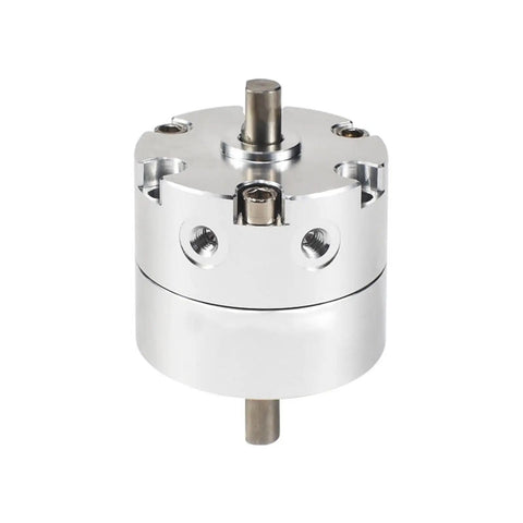Slick And Heavy Duty Single Blade Rotating Cylinder Paired With A Top Tier Pneumatic Rotary Actuator Built Different For Demanding Shop Work Delivering Legit Air Powered Precision And Rapid 40 To 90 Second Operation Cycles - shiny silver rotary actuator.
