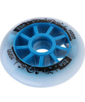Inline Skate Wheels 90mm 100mm 85A Hockey Style Replacement Pack for Outdoor and Indoor Skating 4 Pack, blue with black graphics.