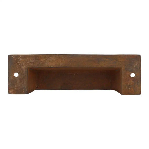 Badass Vintage Cast Iron Cup Drawer Pulls With Rugged Rustic Patina, Solid Heavy Duty Cabinet Hardware Handles Dang Good For Kitchen Pantries And Furniture, Set Of Ten, front view showing single rustic cup pull.