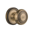 Classic Rosette With Deco Door Knob Privacy Door Hardware In Antique Brass demonstrating solid forged brass rosette design