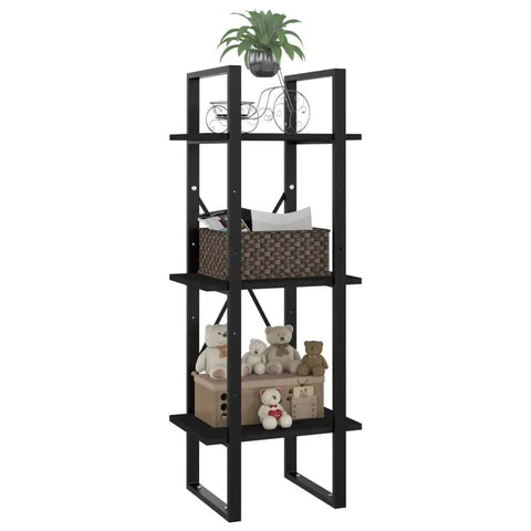 Three Tier Engineered Wood Book Cabinet In Black For Home Office Dope Industrial Style Bookshelf With Sturdy Build And Three Shelves