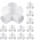 12 Pack Three Quarter Inch PVC Pipe Fittings Five Way Connectors For DIY Furniture, white, smooth finish, front view