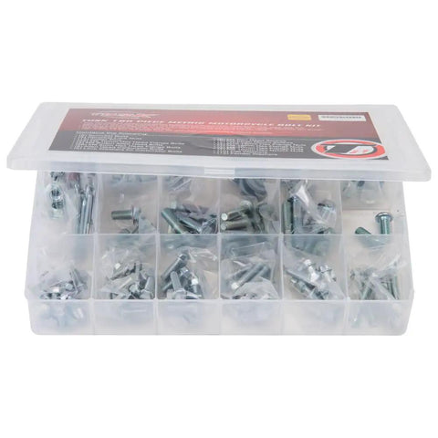 180 Piece Metric Motorcycle Bolt Kit With Nuts, Cotter Pins, And Washers For Late Model Motocross And Off Road Bikes in plastic case