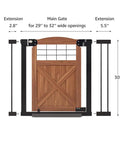 Solid Wood Farmhouse Barn Door Dog Gate Gliding Smooth Operator Style adjustable for 29 to 32 inch openings, 30 inches tall.