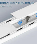 Premium Aluminum Sliding Barn Door Track With Silent Ceiling Mount Hardware White Finish showing hidden mounting holes detail.