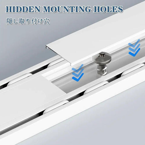Premium Aluminum Sliding Barn Door Track With Silent Ceiling Mount Hardware White Finish showing hidden mounting holes detail.