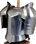 18G Steel Breastplate Cuirass With Removable Pauldrons, front view, medieval armor for reenactments, adjustable leather straps, durable steel