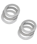 Four Sets Thrust Needle Roller Bearings With Washers displayed in stacks showing steel material and design for heavy duty machinery use.