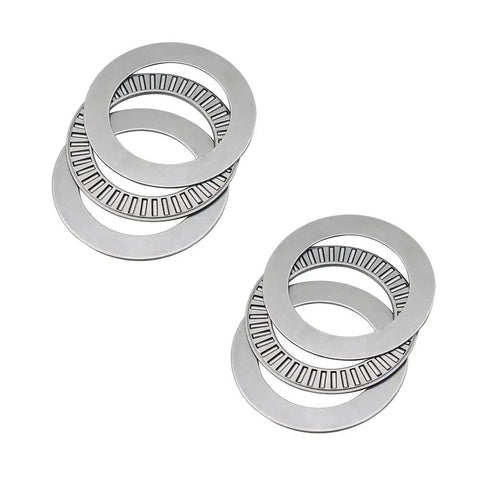 Four Sets Thrust Needle Roller Bearings With Washers displayed in stacks showing steel material and design for heavy duty machinery use.