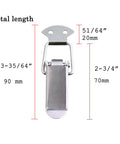 Stainless Steel Spring Loaded Toggle Latch Hardware Draw Catch Clip 90mm length with measurements displayed