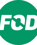 Green circle logo with white letters FOD on a green background