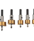Get Your Drill Game On With This Mtlavishness 5 Piece High Speed Steel Hole Saw Set Perfect For Cutting Sheet Metal And Stainless Steel Like Total Pro In the Workshop Or Crafting Any Thick Job You Got. 5-piece HSS hole saw set for metal cutting, shown with assorted sizes