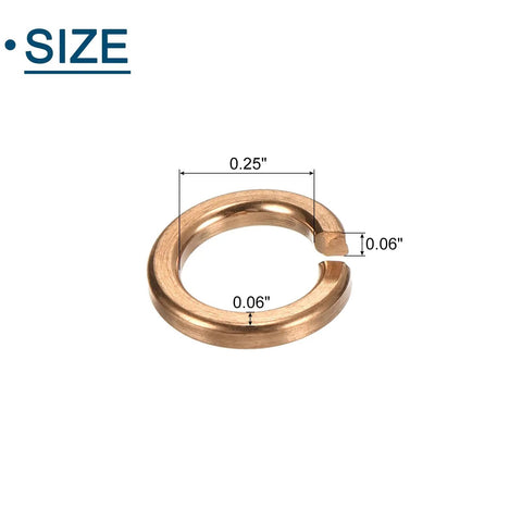 Tough As Nails M6 Copper Split Lock Washers Quarter Inch Diameter 30 Pack Solid Spring Hardware, 0.25" washer with dimensions.