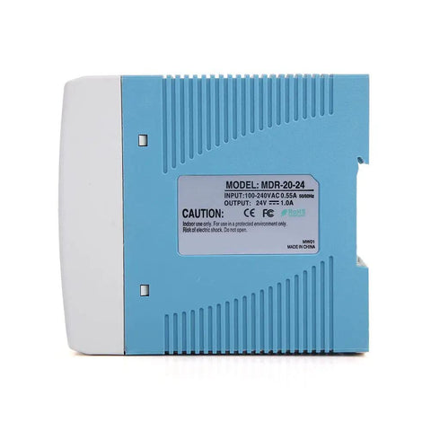 DIN Rail Power Supply 24W 24V 1A Industrial Grade With Full Range 85-264VAC Input For Automation Control Systems Durable Rugged Overload Protected And Plug And Play Mounting, blue plastic housing