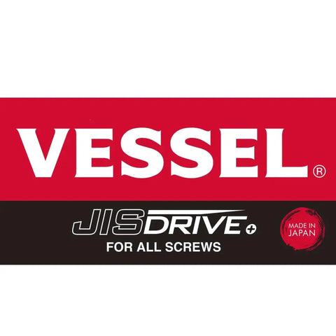 Vessel logo with text 'JIS Drive for all screws' related to Armor Grip 8 Piece Screwdriver Set With JIS Drive Pro Grade Heavy Duty Ergonomic Handles And Precision Machined Tips In A Slim PP Tray Fits A 2 Inch Drawer Perfect For Japanese Screws And Everyday Projects.