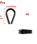 Rock Solid 304 Grade Stainless Steel Thimble Fits 1 16 Inch Wire Rope Cable shown in black, 11mm wide, 17mm tall, ideal for light gauge cable loops.