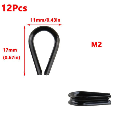 Rock Solid 304 Grade Stainless Steel Thimble Fits 1 16 Inch Wire Rope Cable shown in black, 11mm wide, 17mm tall, ideal for light gauge cable loops.