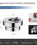 Floor Drain, Invisible Floor Drain Copper Swimming Pool Bathtub Hot(Round,75 Tube) with pull ring, chrome plated, diameter 8.6cm