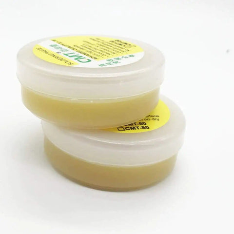 80g Rosin Soldering Flux Paste For Soldering And PCB Repairs, Pro-Grade Welding Grease Cream in two stacked clear containers.