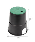 Six Pack Six Inch Underground Electrical Splice Box For Outdoor Wiring, black polypropylene with green lid, side view