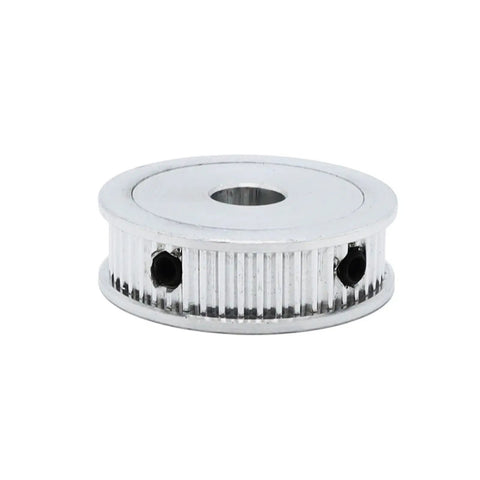 Top Shelf Industrial Grade Three M Synchronous Timing Belt Pulley With Twenty Mm Precision Bore And Fifteen Mm Drive Width, aluminum, side view.