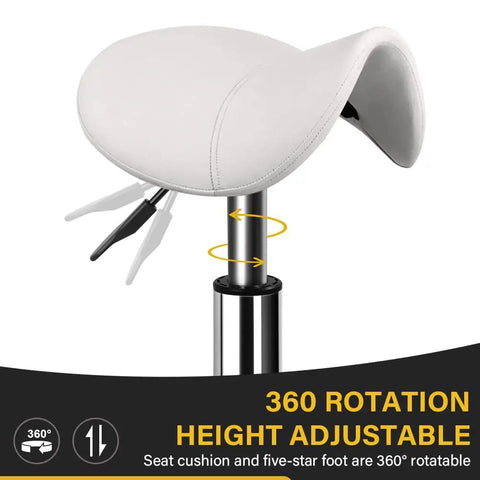 Heavy Duty Saddle Rolling Stool With Wheels Hydraulic Swivel Ergonomic Leather Seat Adjustable Height 400 Lb Capacity