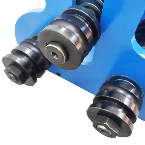Close-up of WYDDDARY Manual Pipe Bender Machine's round and square dies for hand rolled tube bending tools.