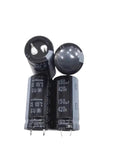 Two 150uF 420V Electrolytic Capacitors 22x40mm High Voltage Dual Pack For Power Supplies And Audio Projects Aluminum Can Caps Ideal For DC Link Smoothing And Signal Filtration. black aluminum can electrolytic capacitors shown front view