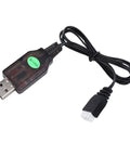 USB Charger Cable For A800 RC Plane And 244016 RC Car, 3.7V JST Battery Charger With Fast Charge, connected USB and JST plug visible