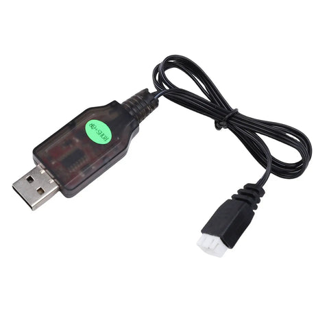 USB Charger Cable For A800 RC Plane And 244016 RC Car, 3.7V JST Battery Charger With Fast Charge, connected USB and JST plug visible