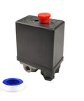 Four Port Air Compressor Pressure Switch Control Valve For Auto Regulation 90 To 120 PSI 110 To 240V Wide Voltage Upgraded Replacement Part With Red On Off Knob And Easy Install with tape.