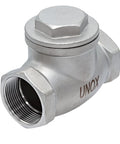 UNOX 1-inch stainless steel swing check valve, threaded connection, side view