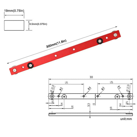 Aluminum Miter Bar Clamp Tool Slider for Table Saw Gauge Rod T Slot Track Rail 300mm red with specifications display