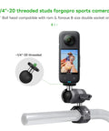1 Inch Ball Head Mount Adapter with One Quarter Inch Twenty Threaded Stud for Action Cameras and Phone Mounts, Compatible with RAM Mount B Socket Arm, Ideal for Motorcycle Riding, Sports Photography, Dope Aluminum Build with Lifetime Warranty, 1/4-20 stud mounted to action camera and handlebar