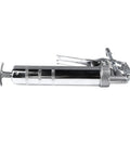120cc Grease Gun Handheld Lubrication Tool with chrome plated metal body, a real workhorse for industrial equipment shown on side view