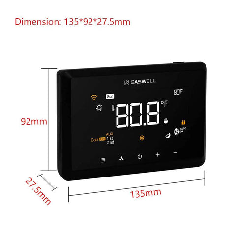WiFi Smart Thermostat For Home Automation With Tuya App Remote Control Works With Alexa And Google Assistant Crazy Easy 30 Minute DIY Install Plug In Module Design Save Up To 17 Percent On Heating And Cooling Costs, showing dimensions