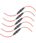 Top Shelf Premium Inline Screw Fuse Holder For 22 Awg Wiring 6X30 mm Glass Tubes Hardcore Circuit Protection Straight Up Durable Design Rig Repair Pack Of Five with red wires.
