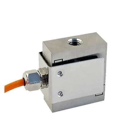 0-50 Kg Tension Load Cell With LED Display Control Meter For Weighing Systems Kit Testing Pro Grade Inductive Force Sensor With Ultra Precise 0.05 Percent FS Accuracy featuring silver metal casing and orange cable