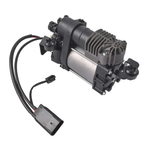 Top Shelf Heavy Duty Air Suspension Compressor Pump for Tesla Model S Sedan 2012 To 2017 showing electrical connections and sturdy design.