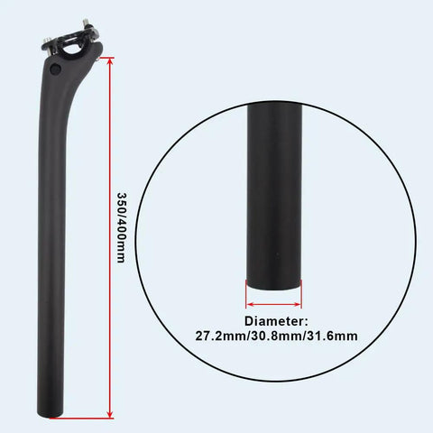 Ultralight Carbon Bike Seat Post 25mm Offset 400mm 30.8Mm Diameter UD Matte 3K Finish with size details shown