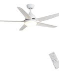 52 Inch Indoor Ceiling Fan With LED Light Kit Remote Control Bronze Motor 5 Wood Blades White Finish