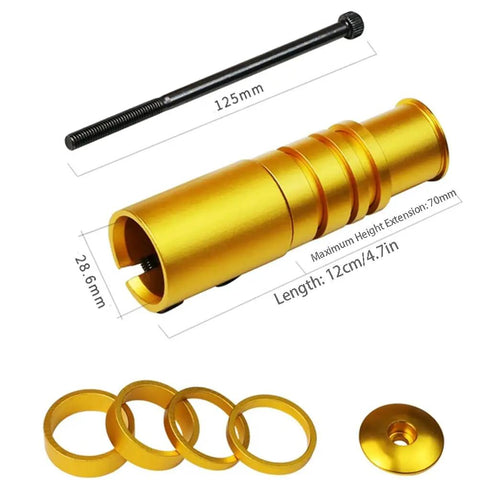 Gold Aluminum One And One Eighth Inch Threadless Bike Handlebar Riser Stem Extender with Gaskets and Bolt, Forged 6061 Alloy