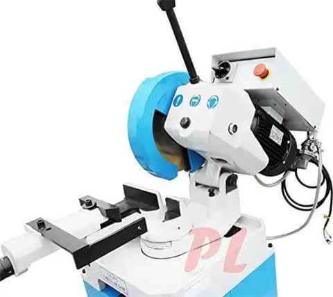 11 Inch Cold Cut Saw With Swivel Base And 110V 1 5HP Motor Built Like A Tank For Industrial Metal Fabrication Featuring Full Gear Drive Quick Release Vise And Grind Free Precision Cuts, close-up angle showing motor and control panel.