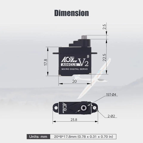 Micro Steering Servo 0.052 Sec HV High Speed Full Metal Gear Coreless Digital Mini Servo For Small Airplanes And Gliders A06CLS V2 dimensions